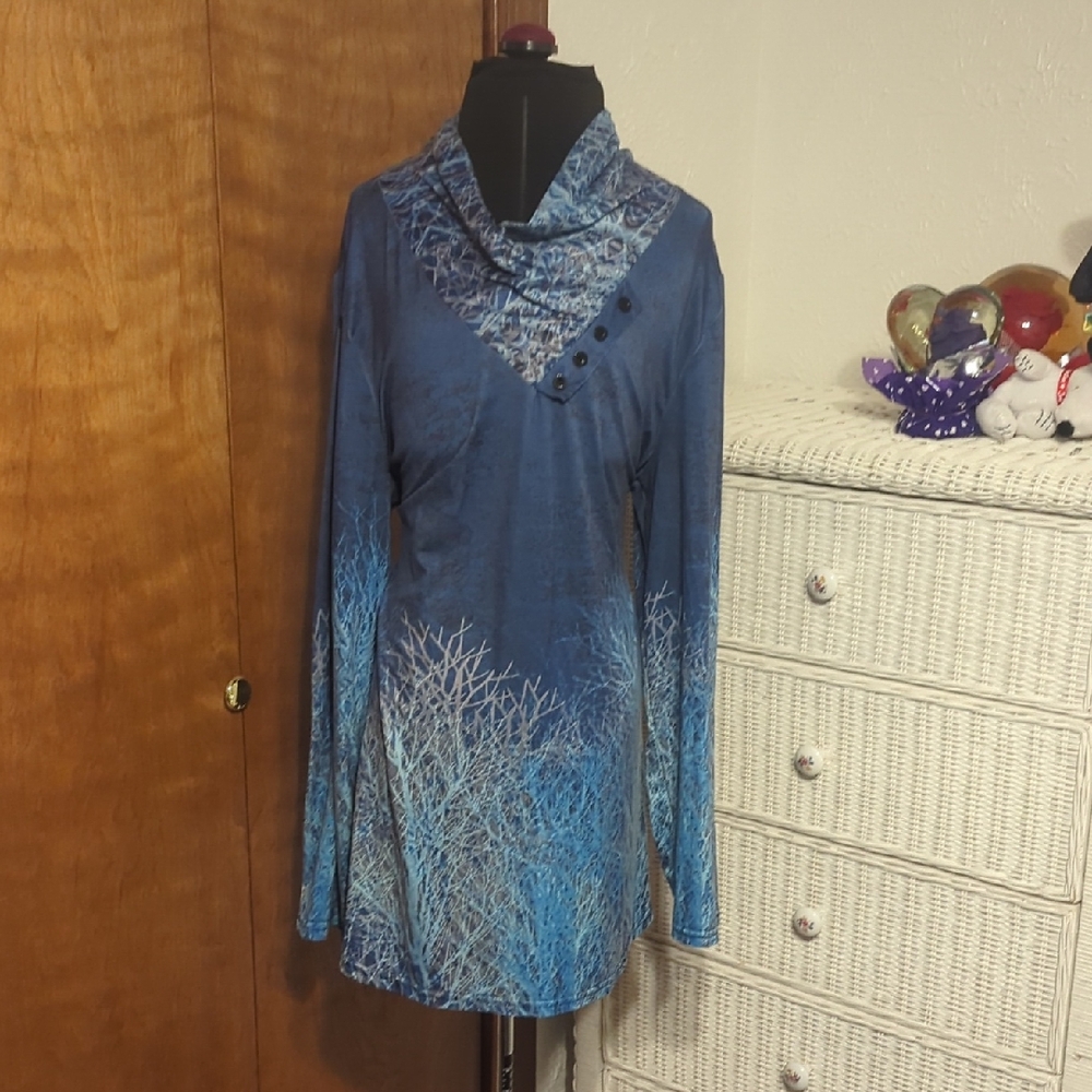 Lily by Firmiana Blue Patterned Cowl Neck